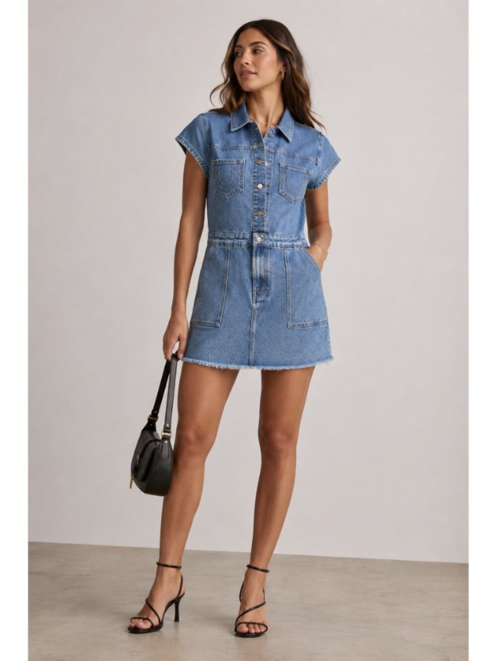 NEW True Religion Denim Button Front Mini Dress Light Pacific Wash XL